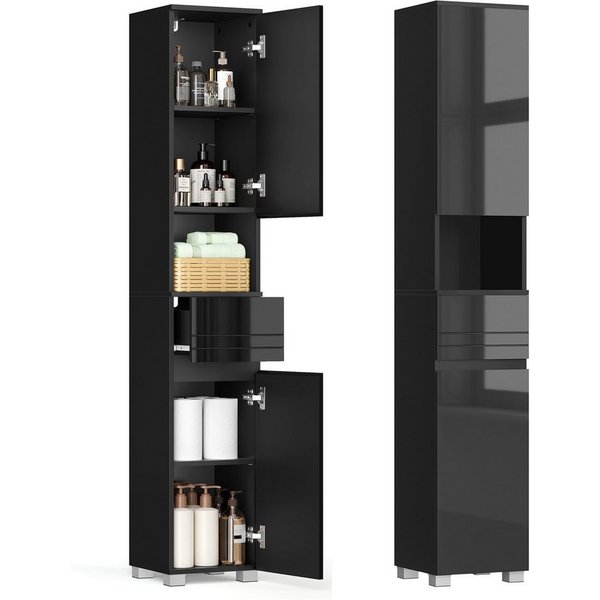 VASAGLE Badkommode Badezimmerschrank Badschrank verstellbare Ablagen, 30 x 60 x 170 cm, Badezimmermöbel, offenes Fach