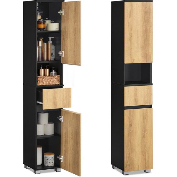 VASAGLE Badkommode Badezimmerschrank Badschrank verstellbare Ablagen, 30 x 30 x 170,2 cm, mit einer Schublade, Badezimmermöbel, offenes Fach