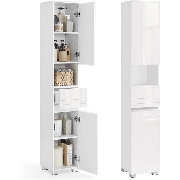 VASAGLE Badkommode Badezimmerschrank Badschrank verstellbare Ablagen, 30 x 30 x 170 cm, mit Einer Schublade, Badezimmermöbel, offenes Fach