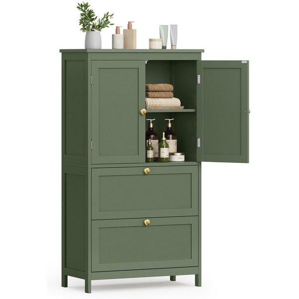 VASAGLE Badkommode Badezimmerschrank Badschrank verstellbare Ablage, mit 2 Türen und 2 Schubladen, 60 x 30 x 110 cm, Küchenschrank