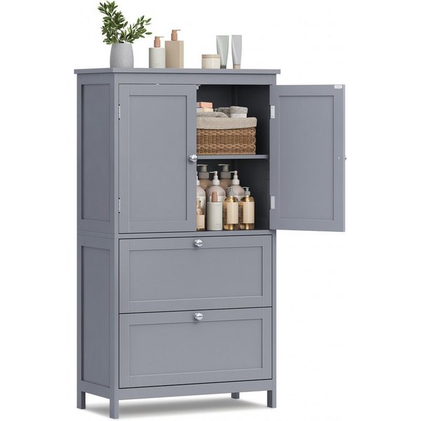 VASAGLE Badkommode Badezimmerschrank Badschrank verstellbare Ablage, mit 2 Türen und 2 Schubladen, 60 x 30 x 110 cm, Küchenschrank