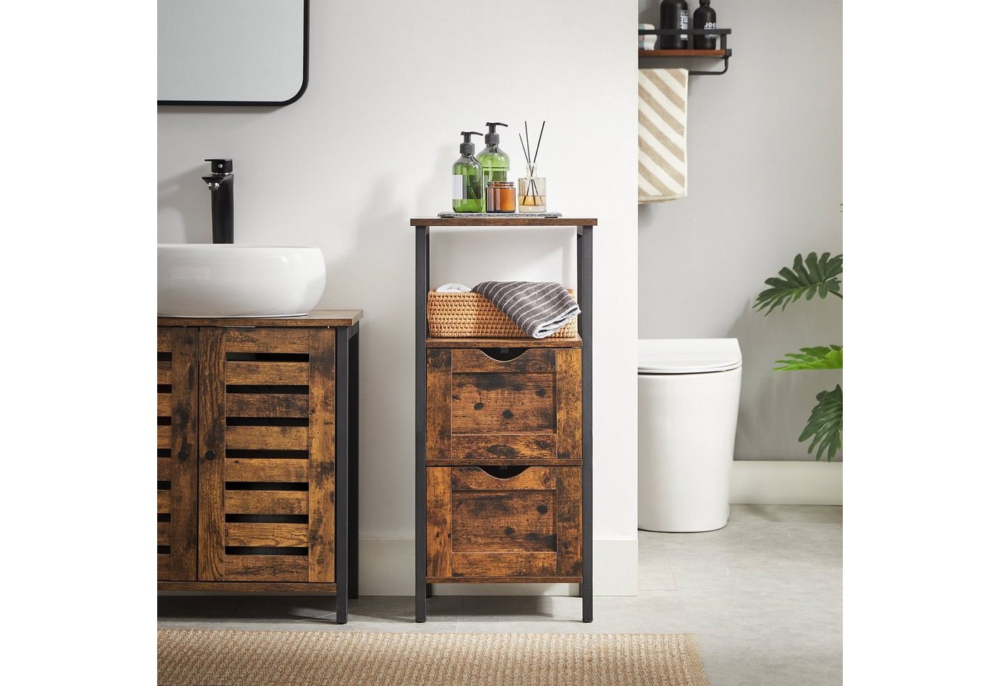 VASAGLE Badkommode Badezimmerschrank Badschrank, 2 Schubladen, 37 x 30 x 80 cm, platzsparend, offenes Fach, Kommode, Badregal – Bild 2 von 5