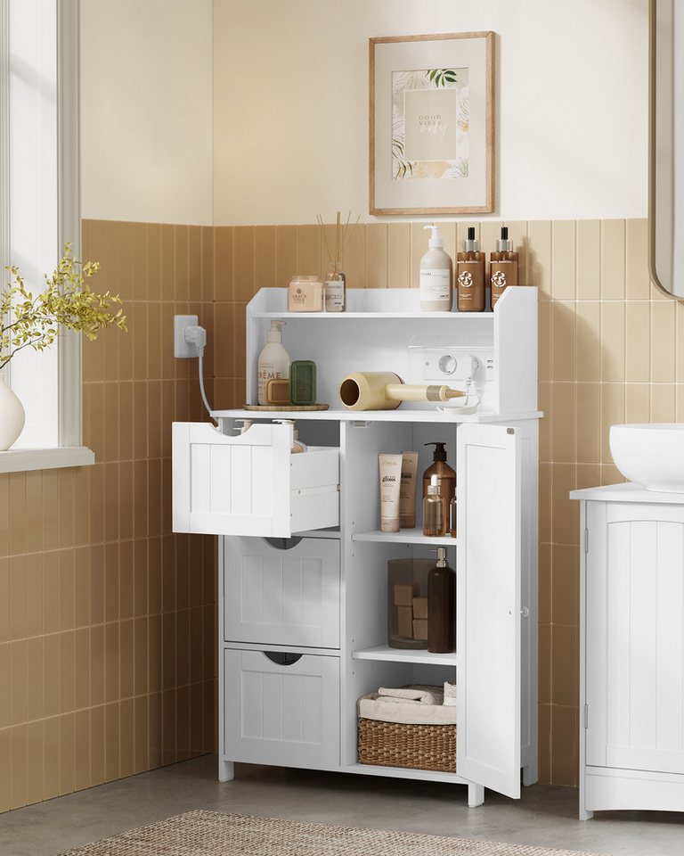 VASAGLE Badkommode Badezimmerschrank, Badschrank, stehend, verstellbare Ablagen, mit Tür, Steckdosenleiste, Schrank für Toilettenpapier, 30x60x100 cm – Bild 2 von 5