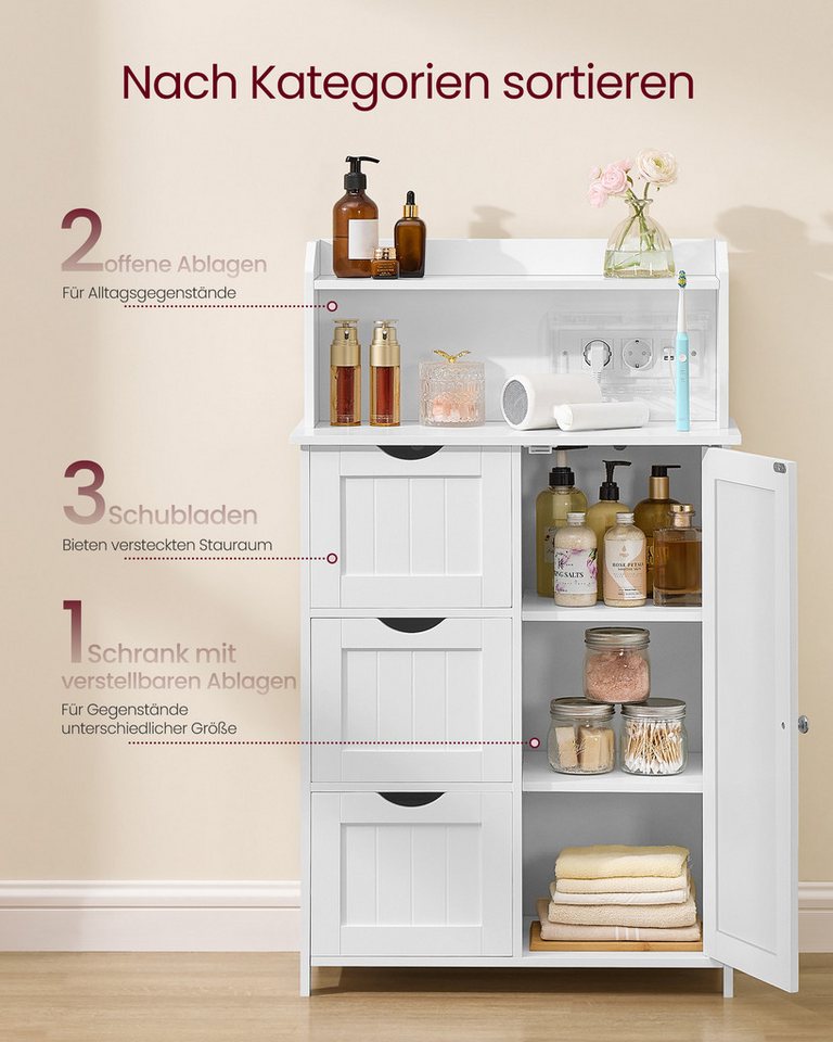 VASAGLE Badkommode Badezimmerschrank, Badschrank, stehend, verstellbare Ablagen, mit Tür, Steckdosenleiste, Schrank für Toilettenpapier, 30x60x100 cm – Bild 5 von 5