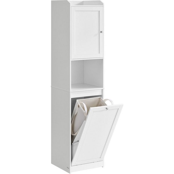 VASAGLE Badkommode Badezimmerschrank mit Wäschekorb, hoher Badschrank, 40 x 40 x 170 cm, herausnehmbarer Wäschesack mit Griffen, mit Tür, verstellbare Ablage