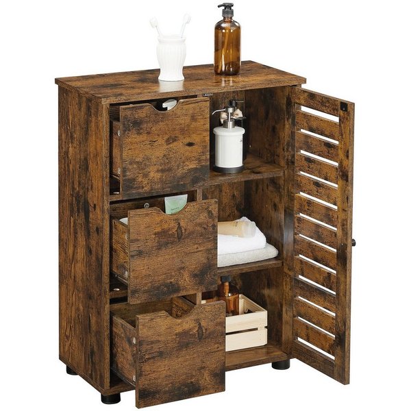VASAGLE Badkommode Badezimmerschrank schmaler Badschrank verstellbare Ablage, 30 x 60 x 80 cm, mit 3 Schubladen, Beistellschrank, Kommode