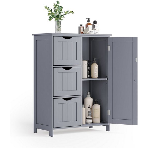 VASAGLE Badkommode Badezimmerschrank schmaler Badschrank verstellbare Ablage, mit 3 Schubladen, Schranktür, verstellbare Ablage, 30 x 60 x 80 cm