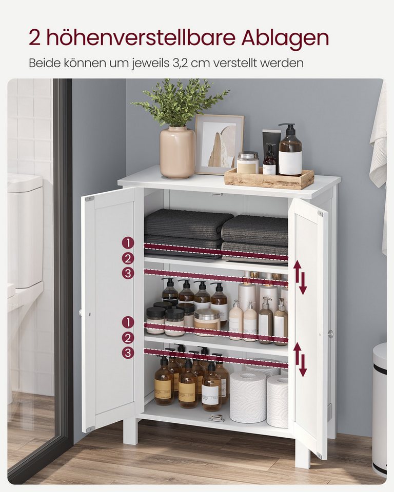 VASAGLE Badkommode Badezimmerschrank, Freistehender Badschrank, Aufbewahrungsschrank, mit 2 Türen, mit 2 verstellbaren Regalebenen, 30 x 60 x 80 cm – Bild 4 von 5