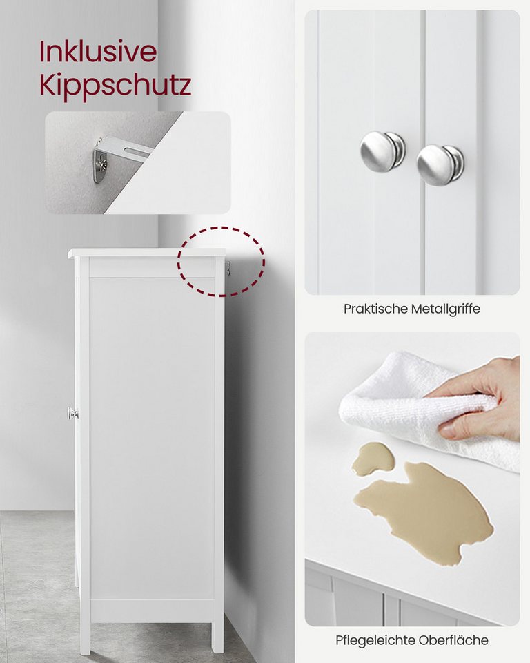 VASAGLE Badkommode Badezimmerschrank, Freistehender Badschrank, Aufbewahrungsschrank, mit 2 Türen, mit 2 verstellbaren Regalebenen, 30 x 60 x 80 cm – Bild 5 von 5