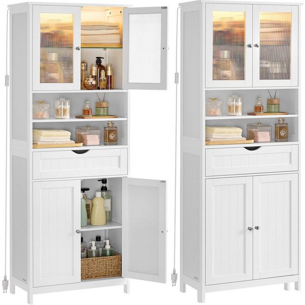 VASAGLE Badkommode Badschrank, Aufbewahrungsschrank mit verstellbaren Ablagen, Schublade (ohne/mit LED-Beleuchtung), Badezimmerschrank mit LED-Beleuchtung, offe