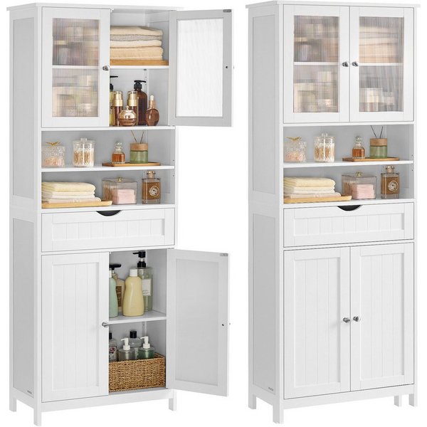 VASAGLE Badkommode Badschrank, Aufbewahrungsschrank mit verstellbaren Ablagen, Schublade (ohne/mit LED-Beleuchtung), offenen Fächern, für Badezimmer, Wohnzimmer
