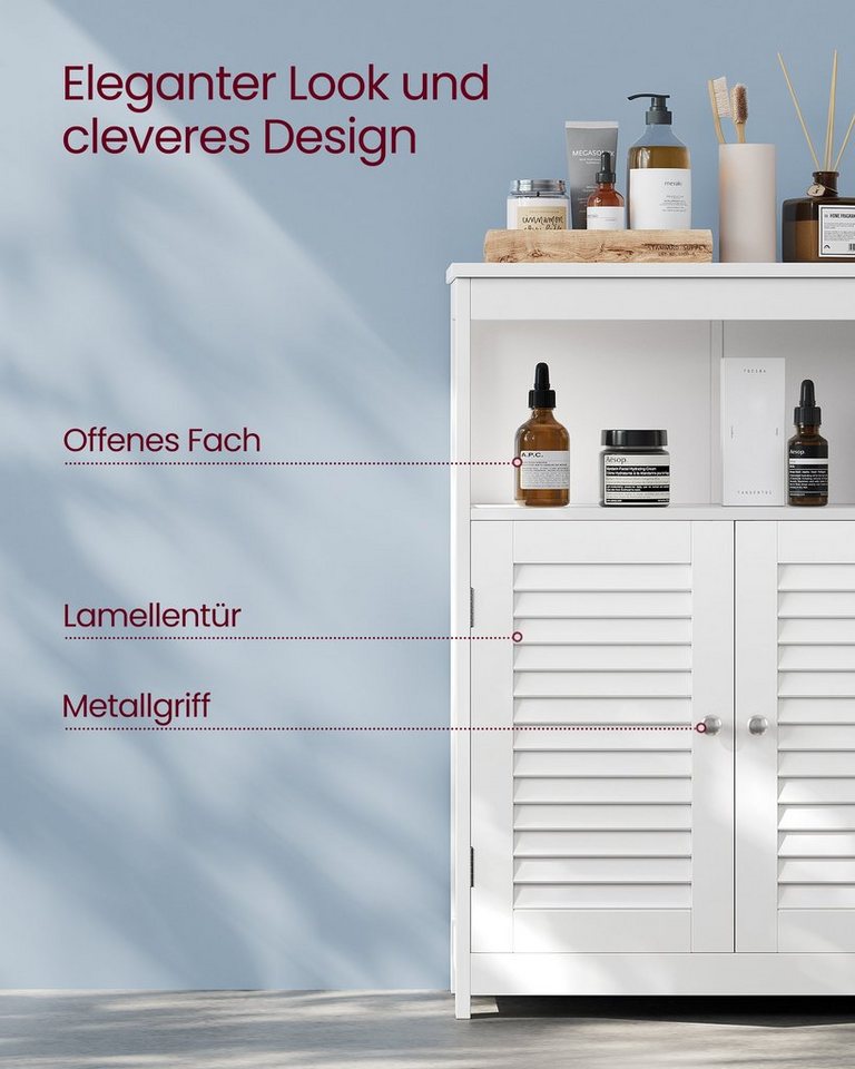 VASAGLE Badkommode Freistehender Badschrank, Aufbewahrungsschrank, Badezimmerschrank, mit 2 Türen, mit 2 verstellbaren Regalebenen – Bild 5 von 5