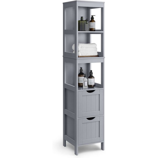 VASAGLE Badkommode Hochschrank Badezimmerschrank, 2 Schubladen, 30 x 30 x 141,5 cm, Badezimmer, schmal, stehend, Badschrank