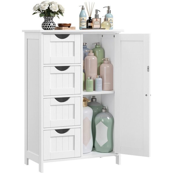 VASAGLE Badmöbel-Set Badezimmerschrank Badschrank Beistellschrank,verstellbare Ablage, mit 4 Schubladen, Schranktür,30 x 55 x 82 cm,Kommode