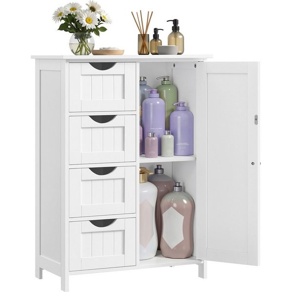 VASAGLE Badmöbel-Set Badezimmerschrank Badschrank Beistellschrank,verstellbare Ablage, mit 4 Schubladen, Schranktür, 35 x 65 x 90 cm, Kommode