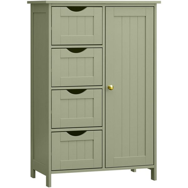 VASAGLE Badmöbel-Set Badezimmerschrank Badschrank Beistellschrank,verstellbare Ablage, mit 4 Schubladen, Schranktür, verstellbare Ablage