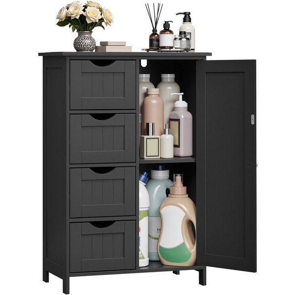 VASAGLE Badmöbel-Set Badezimmerschrank Badschrank Beistellschrank,verstellbare Ablage, mit 4 Schubladen, Schranktür,30 x 55 x 82 cm, Kommode