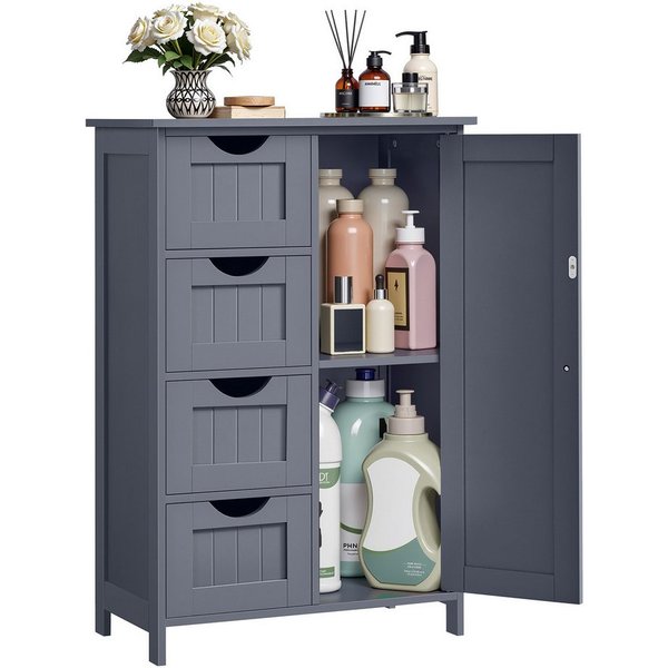 VASAGLE Badmöbel-Set Badezimmerschrank Badschrank Beistellschrank,verstellbare Ablage, mit 4 Schubladen, Schranktür, 30 x 55 x 82 cm, Kommode