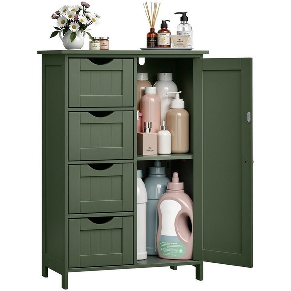 VASAGLE Badmöbel-Set Badezimmerschrank Badschrank Beistellschrank,verstellbare Ablage, mit 4 Schubladen, Schranktür, 30 x 55 x 82 cm, Kommode