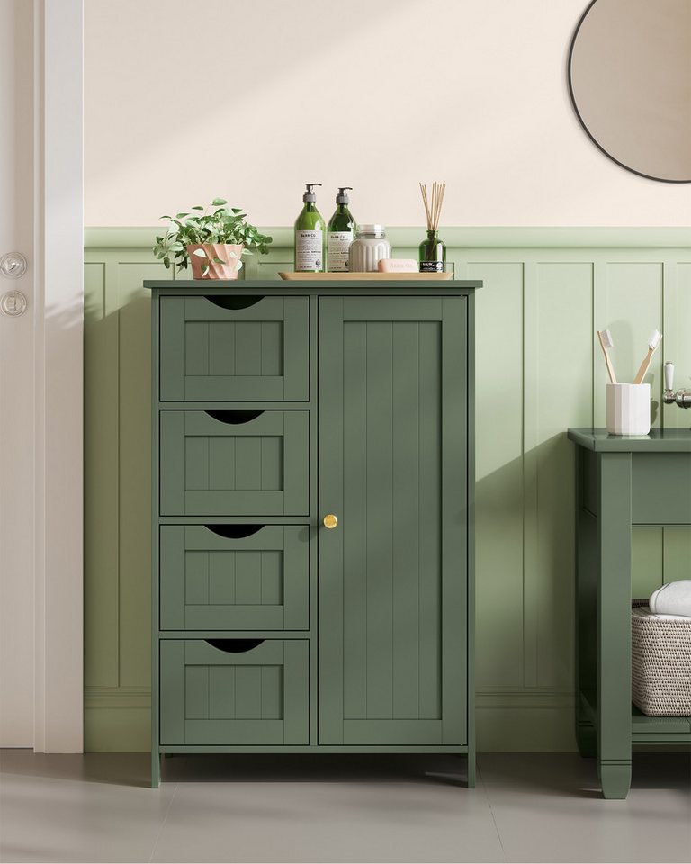 VASAGLE Badmöbel-Set Badezimmerschrank Badschrank Beistellschrank,verstellbare Ablage, mit 4 Schubladen, Schranktür, 30 x 55 x 82 cm, Kommode – Bild 2 von 5