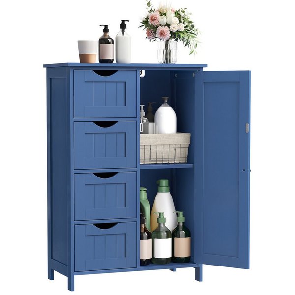 VASAGLE Badmöbel-Set Badezimmerschrank Badschrank Beistellschrank,verstellbare Ablage, mit 4 Schubladen, Schranktür,30 x 55 x 82 cm,Kommode