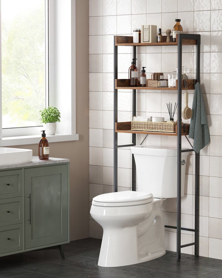 VASAGLE Badregal Toilettenregal, Waschmaschinenregal,Badezimmerregal, 3 offenen Ablagen – Bild 2 von 5