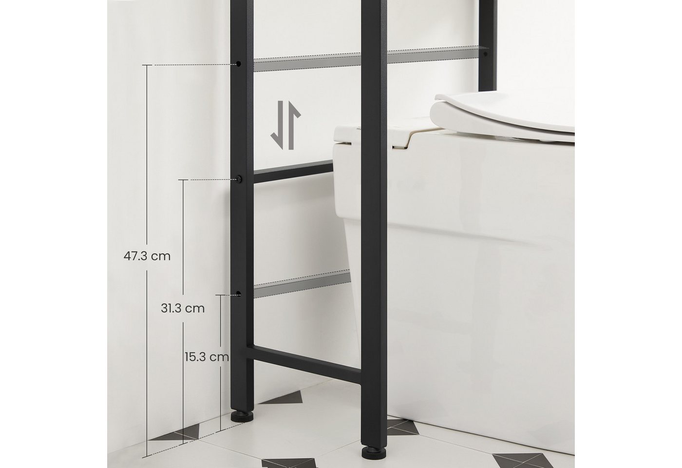 VASAGLE Badregal Toilettenregal, Waschmaschinenregal,Badezimmerregal, 3 offenen Ablagen – Bild 5 von 5