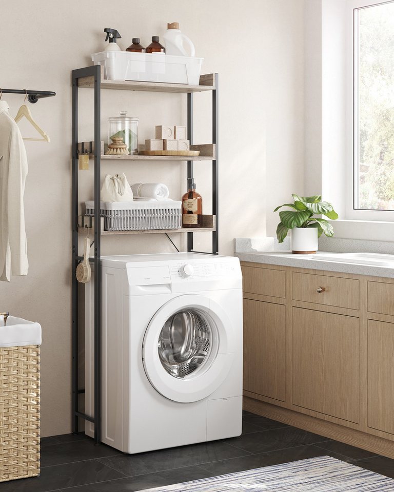 VASAGLE Badregal Toilettenregal, Waschmaschinenregal,Badezimmerregal, 3 offenen Ablagen – Bild 2 von 5