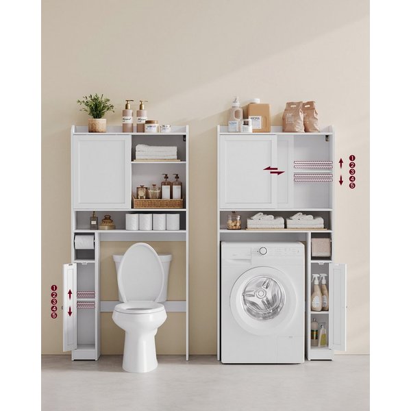 VASAGLE Badregal Toilettenregal, geeignet für die meisten Toiletten, 25 x 83 x 170 cm, Badezimmerregal, verstellbare Ablagen, platzsparend, wolkenweiß