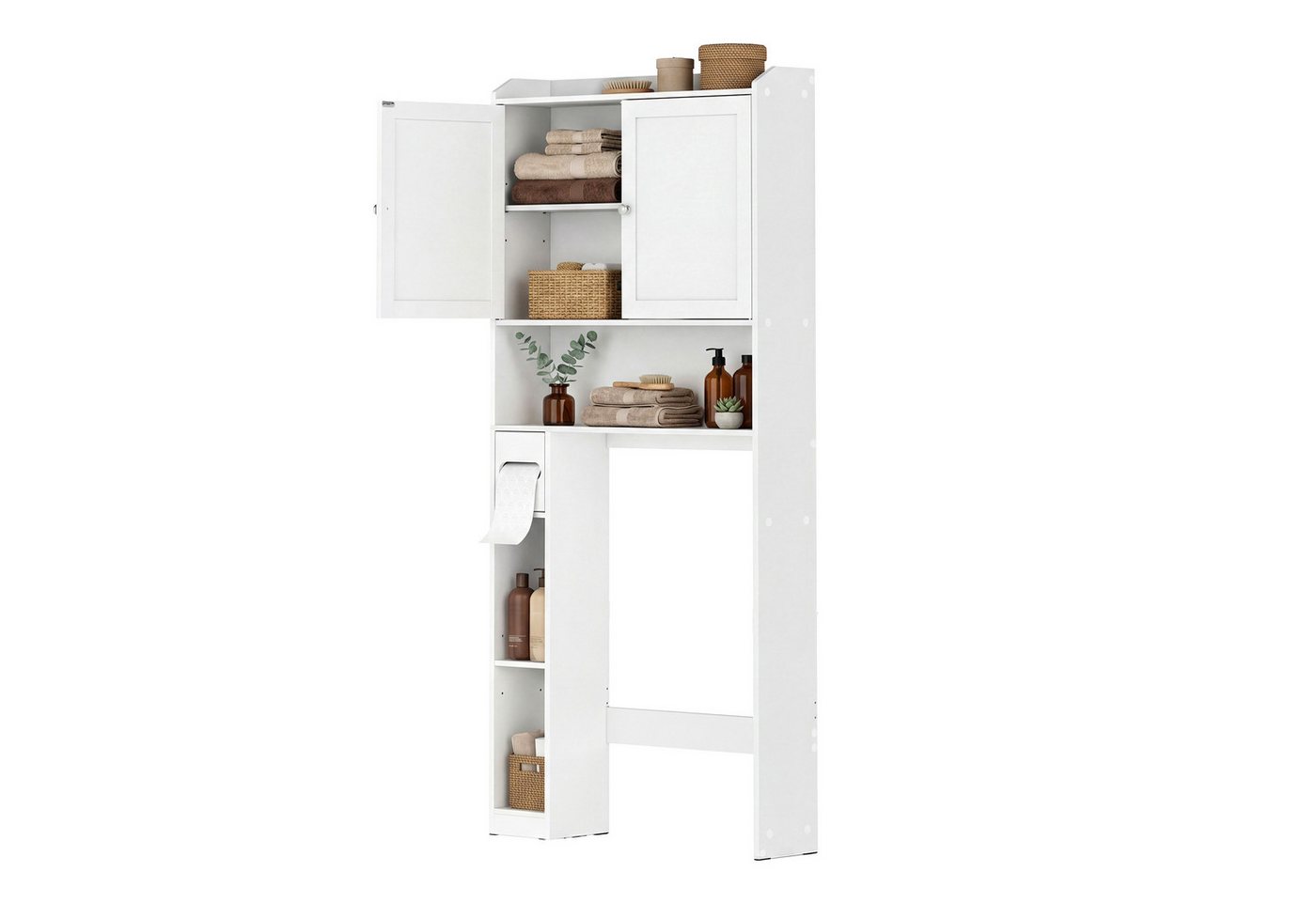 VASAGLE Badregal Toilettenregal, geeignet für die meisten Toiletten, 25 x 83 x 170 cm, Badezimmerregal, verstellbare Ablagen, platzsparend, wolkenweiß – Bild 4 von 5