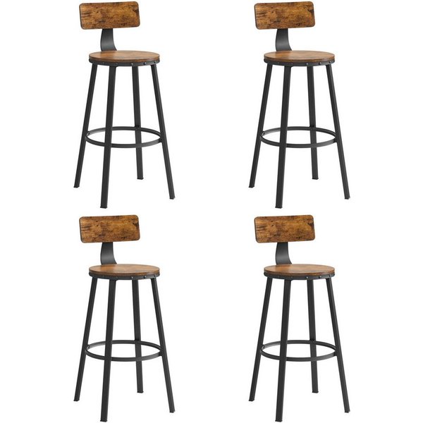 VASAGLE Barhocker 2er Set Barstühle (Set, 4 St), 100 kg Belastbar, 54,5 x 54,5 x 99 cm, mit Lehne 4er Set, Küchenhocker
