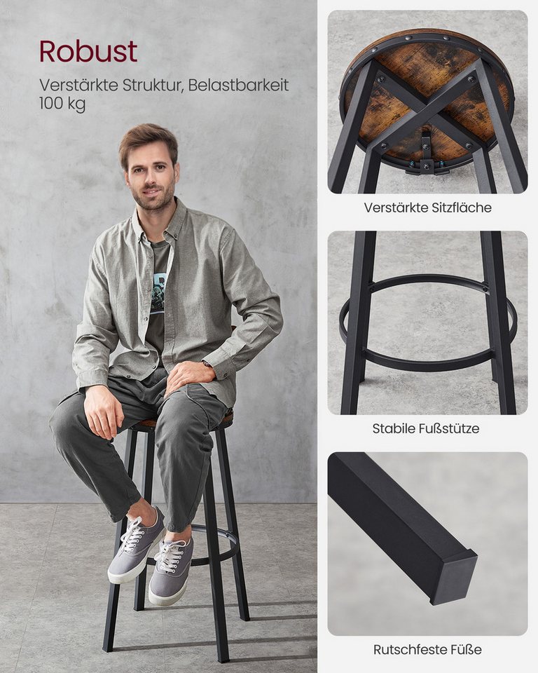 VASAGLE Barhocker 2er Set Barstühle (Set, 4 St), 100 kg Belastbar, 54,5 x 54,5 x 99 cm, mit Lehne 4er Set, Küchenhocker – Bild 4 von 5