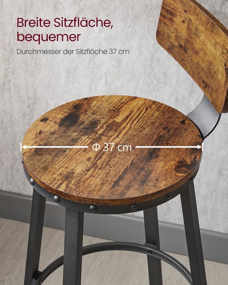 VASAGLE Barhocker 2er Set Barstühle (Set, 2 St), Sitzhöhe 62,5 cm, einfache Montage, Industrie-Design, Küchenstühle – Bild 4 von 5