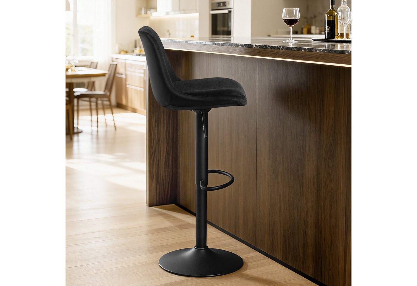 VASAGLE Barhocker Barstühle höhenverstellbar (Set, 2 St), Esszimmer, Samtbezug, mit Rückenlehne und Fußstütze, Theke – Bild 5 von 5
