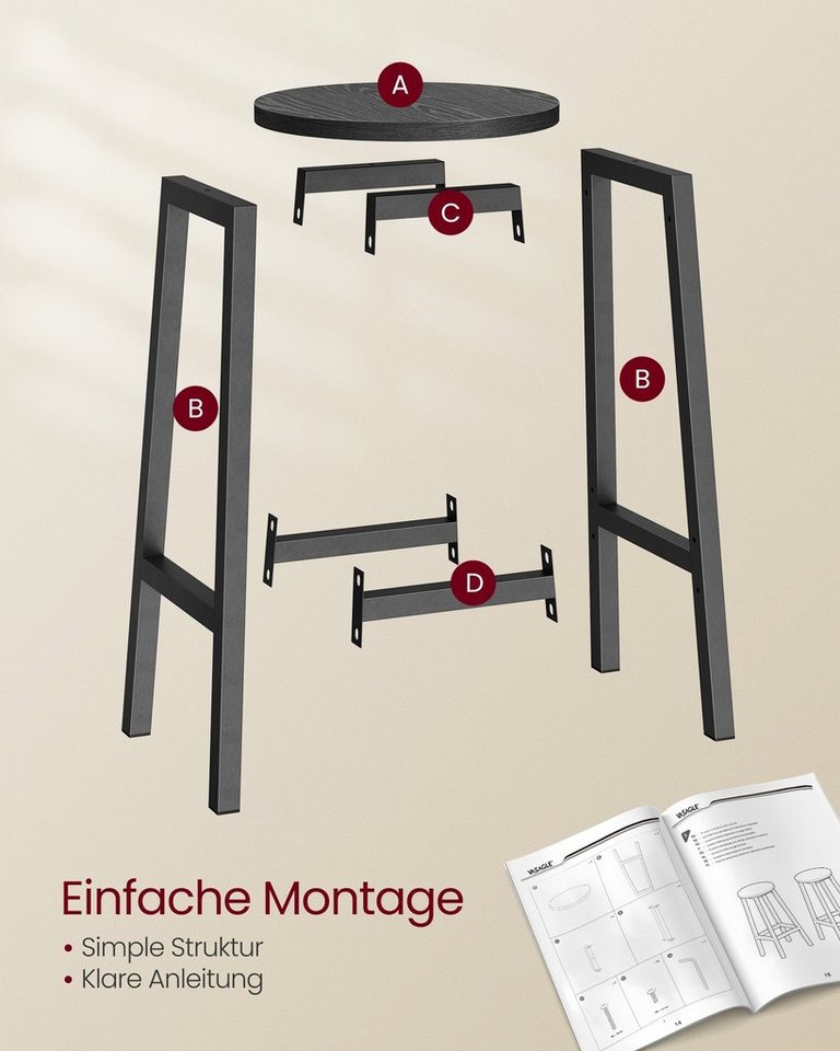 VASAGLE Barhocker Barstühle (Set, 4 St), Barhocker, 2er Set, Barstühle, 65cm/74cm – Bild 4 von 5