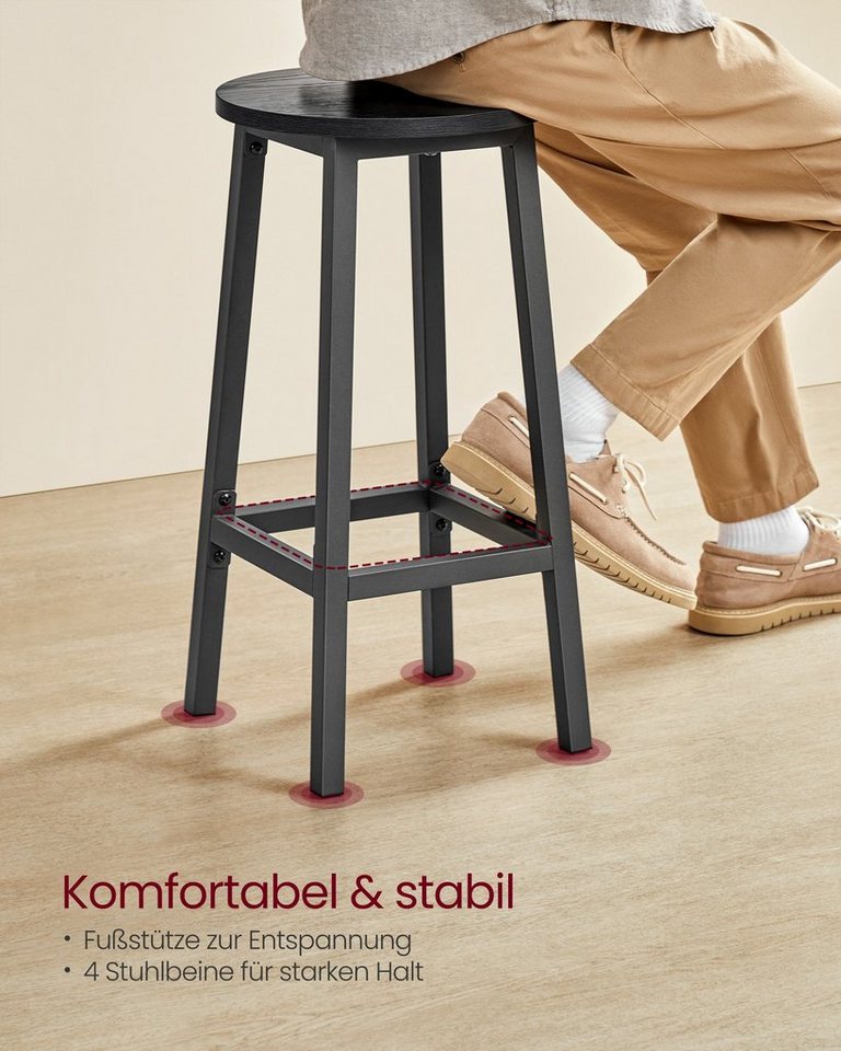 VASAGLE Barhocker Barstühle (Set, 2 St), Barhocker, 2er Set, Barstühle, 65cm/74cm – Bild 5 von 5