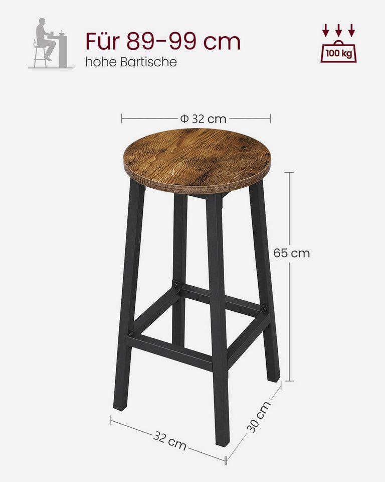 VASAGLE Barhocker Barstühle (Set, 4 St., 4er), Barhocker, 2er Set, Barstühle, 65cm/74cm – Bild 3 von 5