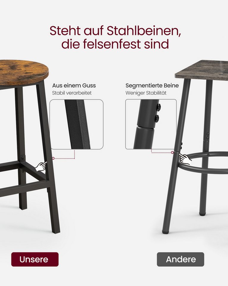 VASAGLE Barhocker Barstühle (Set, 4 St., 4er), Barhocker, 2er Set, Barstühle, 65cm/74cm – Bild 5 von 5