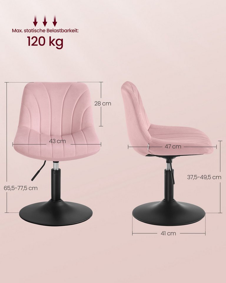 VASAGLE Barhocker Schminkhocker Schminkstuhl höhenverstellbar (1 St), 46,5 x 43 x (65,5-77,5) cm (T x B x H), für Esszimmer, Küche – Bild 3 von 5