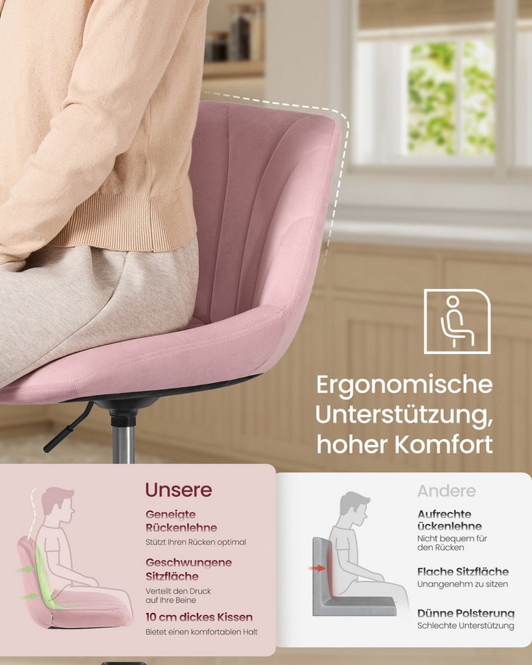 VASAGLE Barhocker Schminkhocker Schminkstuhl höhenverstellbar (1 St), 46,5 x 43 x (65,5-77,5) cm (T x B x H), für Esszimmer, Küche – Bild 4 von 5