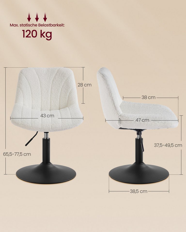 VASAGLE Barhocker Schminkhocker Schminkstuhl höhenverstellbar (2 St., 2er Set), 46,5 x 43 x (65,5-77,5) cm (T x B x H), für Esszimmer, Küche – Bild 3 von 5