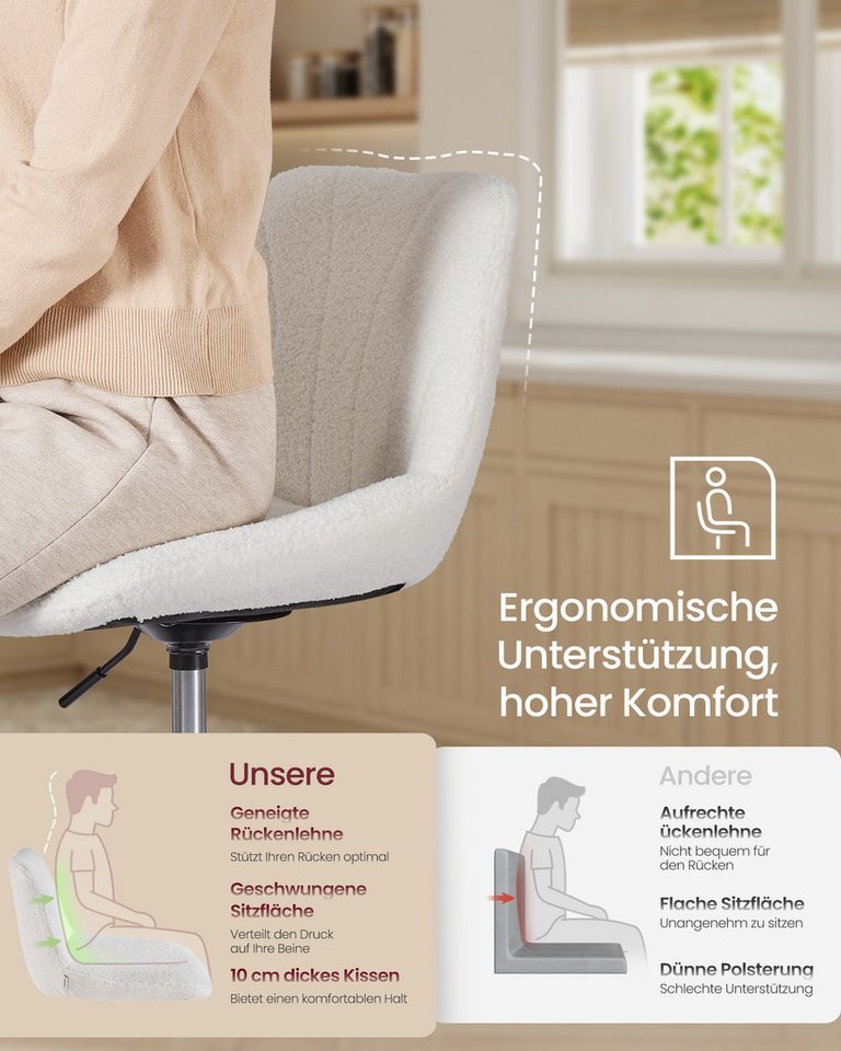 VASAGLE Barhocker Schminkhocker Schminkstuhl höhenverstellbar (2 St., 2er Set), 46,5 x 43 x (65,5-77,5) cm (T x B x H), für Esszimmer, Küche – Bild 4 von 5