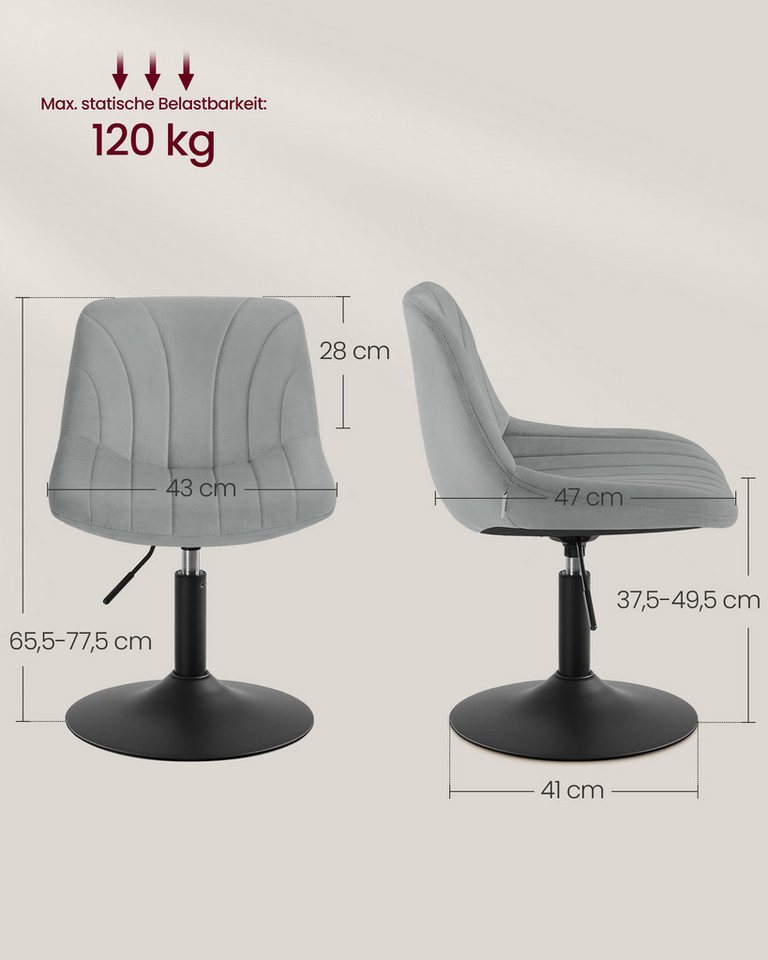 VASAGLE Barhocker Schminkhocker Schminkstuhl höhenverstellbar (1 St), 46,5 x 43 x (65,5-77,5) cm (T x B x H), für Esszimmer, Küche – Bild 3 von 5