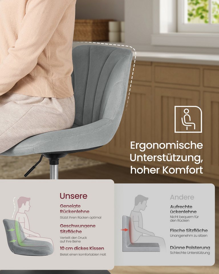 VASAGLE Barhocker Schminkhocker Schminkstuhl höhenverstellbar (1 St), 46,5 x 43 x (65,5-77,5) cm (T x B x H), für Esszimmer, Küche – Bild 4 von 5