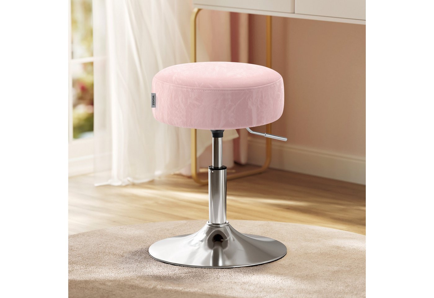 VASAGLE Barhocker Schminkhocker Schminkstuhl höhenverstellbar, 1/2er Set (1 St), für Schlafzimmer, Küche, 360° drehbar, dicke Polsterung, modern – Bild 2 von 5