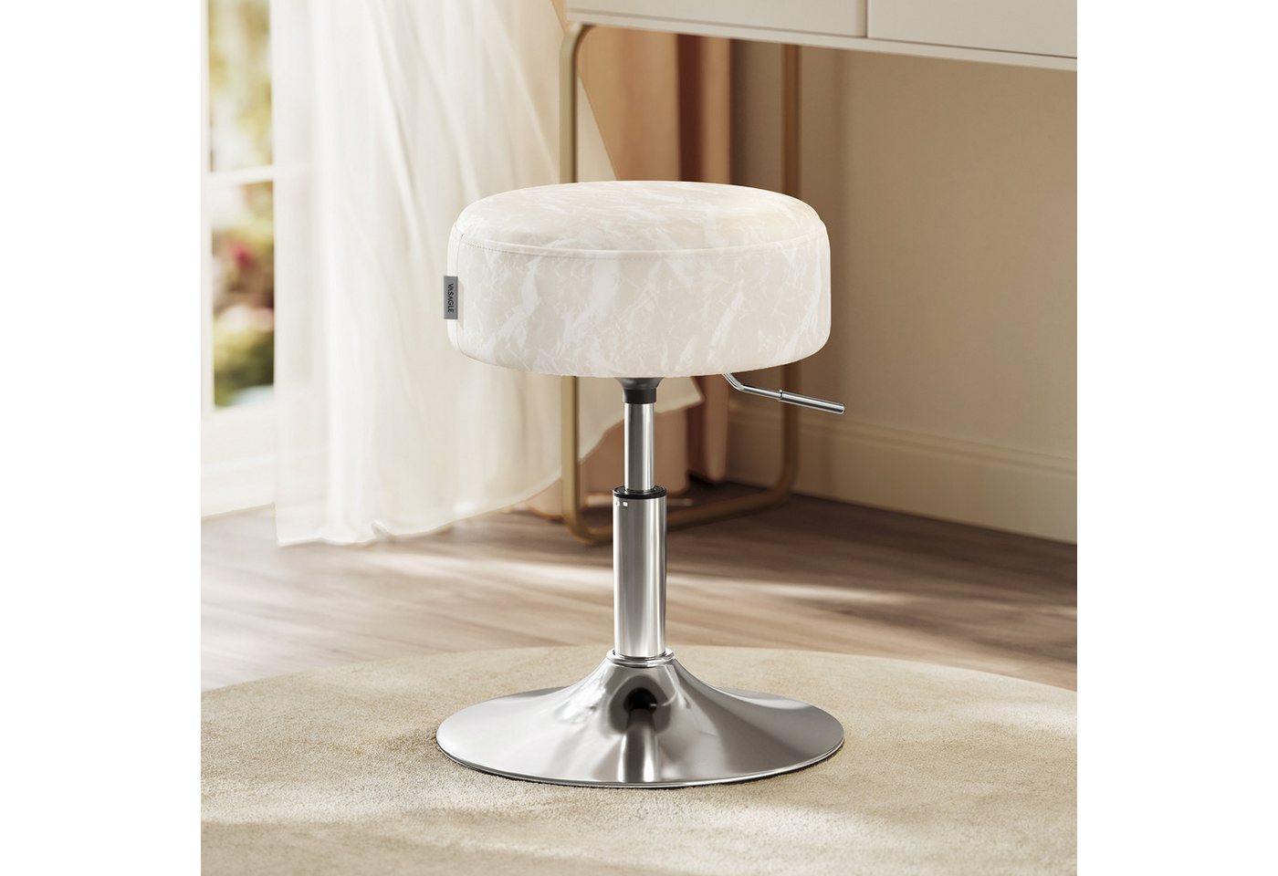 VASAGLE Barhocker Schminkhocker Schminkstuhl höhenverstellbar, 1/2er Set (1 St), für Schlafzimmer, Küche, 360° drehbar, dicke Polsterung, modern – Bild 2 von 5