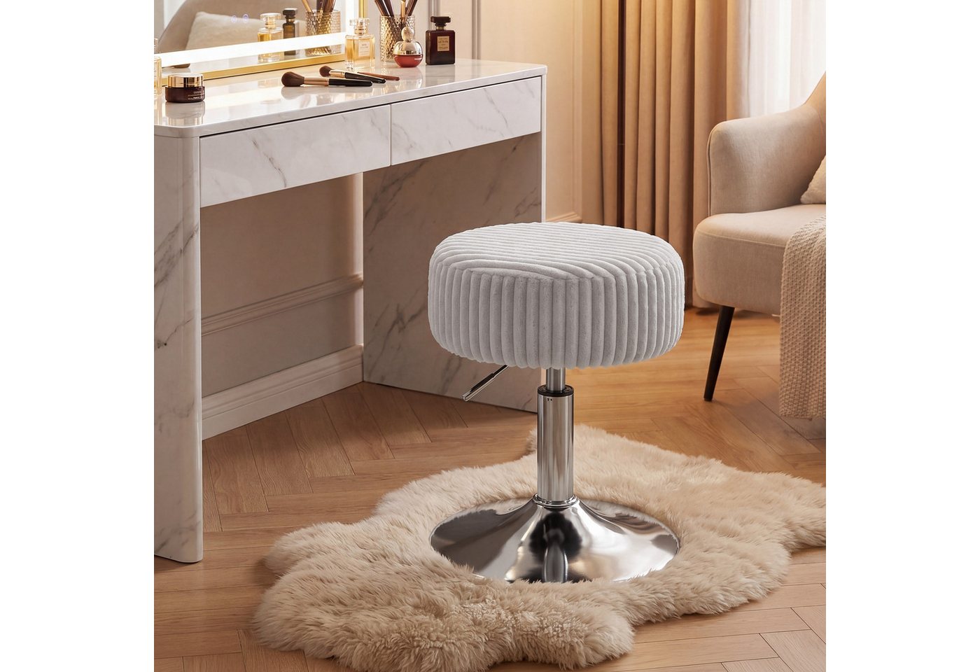 VASAGLE Barhocker Schminkhocker Schminkstuhl höhenverstellbar, 1/2er Set (1 St), für Schlafzimmer, Küche, 360° drehbar, dicke Polsterung, modern, Cord – Bild 2 von 5
