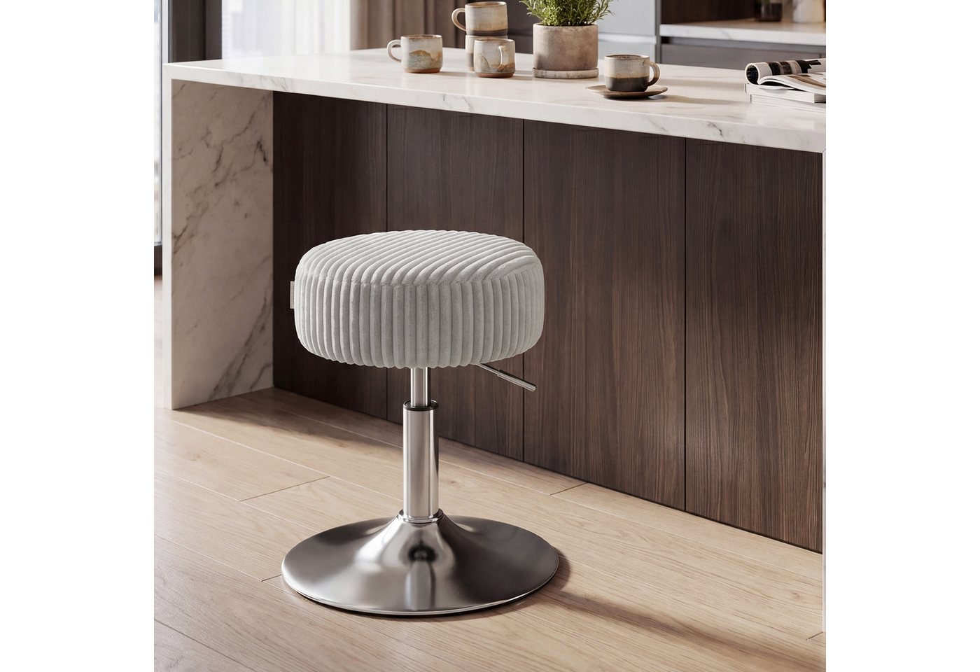 VASAGLE Barhocker Schminkhocker Schminkstuhl höhenverstellbar, 1/2er Set (1 St), für Schlafzimmer, Küche, 360° drehbar, dicke Polsterung, modern, Cord – Bild 3 von 5