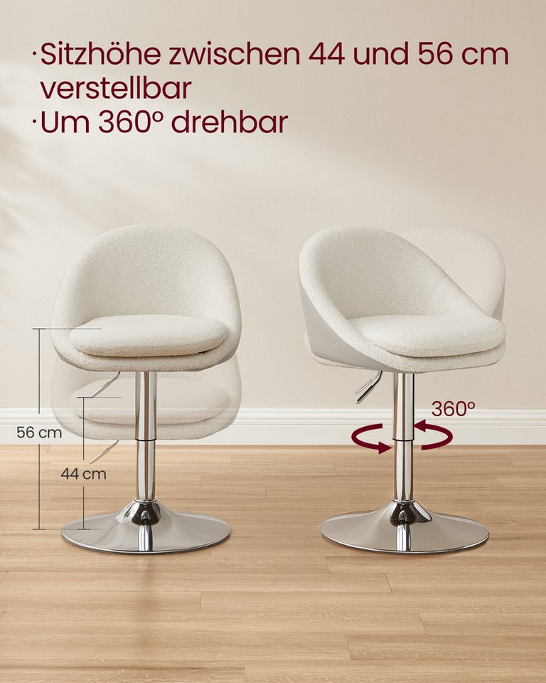 VASAGLE Barhocker Stuhl mit Rückenlehne (1 St), höhenverstellbar, 360° drehbar, mit Sockel – Bild 4 von 5