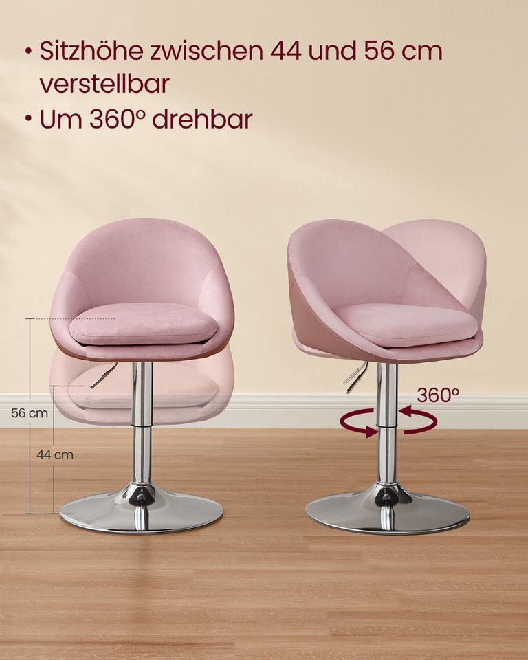 VASAGLE Barhocker Stuhl mit Rückenlehne (1 St), höhenverstellbar, 360° drehbar, mit Sockel – Bild 4 von 5